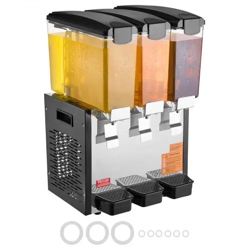 VEVOR kommerzieller Getränkespender mit 3 Tanks, Saftspender 10 L (pro Tank), 440 W Edelstahl Eistee-Getränkeautomat mit 7–12 °C Kühltemperatur, für Kaltgetränke Restaurant Bar Party Buffet Catering – Bild 8