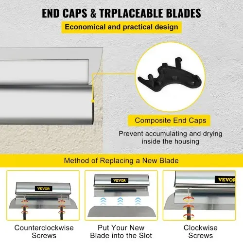VEVOR Trockenbau Skimming Blade, 101,6 cm Smoothing Knock-Down Knife, Stainless Steel Putty Knife Finishing Tool, High-Impact End Caps for Sheetrock Drywall Gyprock Wall-Board Plasterboard – Bild 4