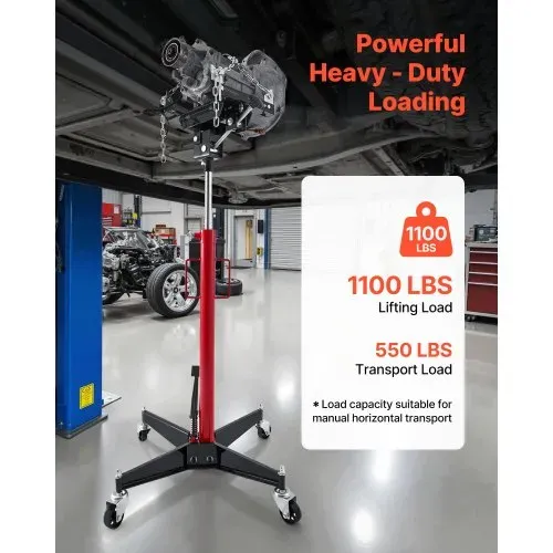 VEVOR hydraulischer Wagenheber Getriebeheber mit 500 kg Hubkapazität, Teleskop-Getriebeheber mit Pedal, 360°-Schwenkrad, 127-202 cm Hubhöhe, Hebezeug für Garage / Werkstatt Rot + Schwarz – Bild 2