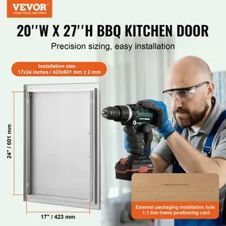 VEVOR Grill-Zugangstür, 508 x 686 mm, Einzelne Außenküchentür, Flächenbündig Montierte Edelstahltür, Vertikale Wandtür mit Griff, für Grillinsel, Grillstation, Außenschrank VEVOR Grill-Zugangstür, 508 x 686 mm, Einzelne Außenküchentür, Flächenbündig Montierte Edelstahltür, Vertikale Wandtür mit Griff, für Grillinsel, Grillstation, Außenschrank