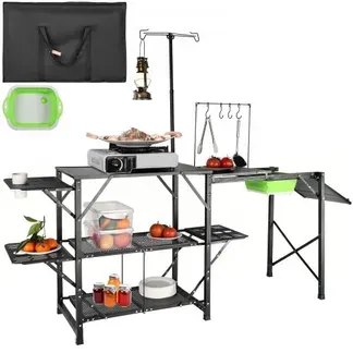 VEVOR Campingküche Outdoor Camping Küche 174 x 50 x 160 cm, Reiseküche Zeltschrank Zusammenklappbar 40 + 22 kg Klappbarer Campingtisch Küchenbox Arbeitsplatte Platz für die Spüle Tragetasche Shwarz VEVOR Campingküche Outdoor Camping Küche 174 x 50 x 160 cm, Reiseküche Zeltschrank Zusammenklappbar 40 + 22 kg Klappbarer Campingtisch Küchenbox Arbeitsplatte Platz für die Spüle Tragetasche Shwarz