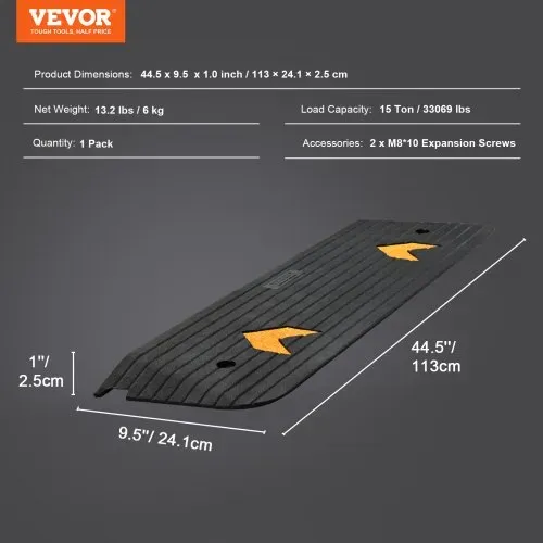 VEVOR Schwellenrampe Vollgummi Türschwellenrampe 15Tonnen Tragfähigkeit Bordsteinrampe mit Kanal 113x24,1x2,5cm Rollstuhlrampe Auffahrrampe Gummirampe Ideal für unebenen Boden Bordsteinkanten – Bild 6