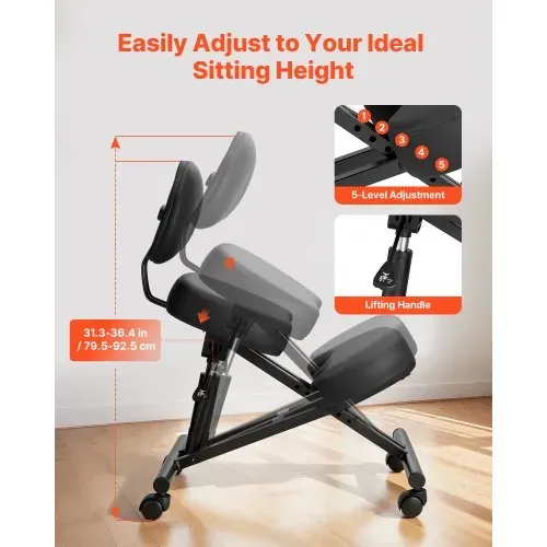 VEVOR Ergonomischer Kniestuhl mit Rollen & Rückenlehne, Höhenverstellbarer Kniehocker in X-Form mit Dicken Schaumstoffpolstern, zur Entlastung von Nacken & Rücken, für Zuhause, Büro & Meditation – Bild 3