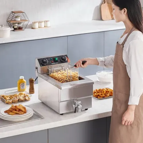 VEVOR kommerzielle Fritteuse, 1500 W elektrische Fritteuse mit Korb, 9 L Edelstahl Fritteuse mit Zeit- und Temperaturkontrolle, Überhitzungsschutz, Fritteuse für Küche Restaurant Café Bar – Bild 7