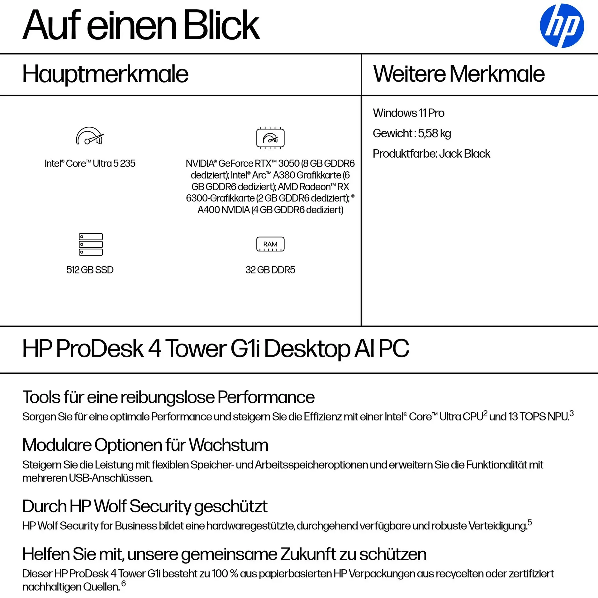 HP ProDesk 4 G1i AI PC Intel Core Ultra 5 235 32 GB DDR5-SDRAM 512 GB SSD Windows 11 Pro Tower Schwarz – Bild 3