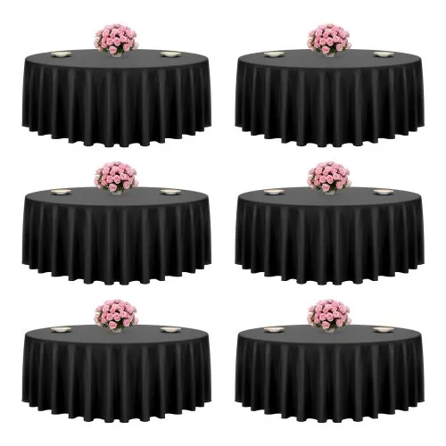 VEVOR 6 x runde Tischdecken Tischwäsche 3048 mm, knitterfreier Tischdeckenschutz, maschinenwaschbares Tischtuch aus Polyestergewebe für Partys Hochzeiten Bankette formelle Veranstaltungen, Schwarz VEVOR 6 x runde Tischdecken Tischwäsche 3048 mm, knitterfreier Tischdeckenschutz, maschinenwaschbares Tischtuch aus Polyestergewebe für Partys Hochzeiten Bankette formelle Veranstaltungen, Schwarz