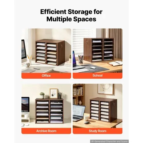 VEVOR Dokumentenablage Holz Schreibtisch Organizer mit 12 Fächern Braun, Ablagefach für Standard-A4-Dokumente Akten & Papiere, mit Verstellbaren Einlegböden für Büro, Zuhause & Klassenzimmer, MDF – Bild 4