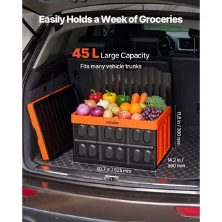 VEVOR Klappbox 45 L 3er-Pack, Faltbare Aufbewahrungsboxen aus Kunststoff, Stapelbare Klappkörbe mit Deckel, Tragkraft 20 kg pro Box, Klappkiste, Ideal für Haushaltsorganisation, Orange & Schwarz VEVOR Klappbox 45 L 3er-Pack, Faltbare Aufbewahrungsboxen aus Kunststoff, Stapelbare Klappkörbe mit Deckel, Tragkraft 20 kg pro Box, Klappkiste, Ideal für Haushaltsorganisation, Orange & Schwarz