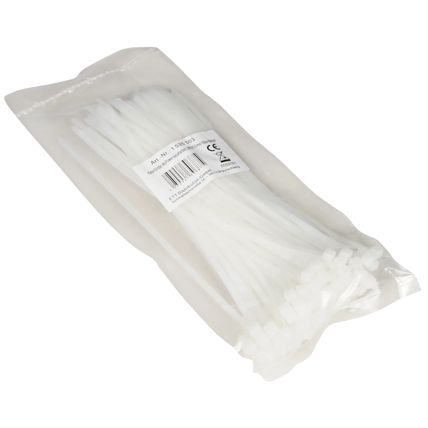 Kabelbinder McPower, transparent, 200x3,6mm, 100er-Pack, UV beständig – Bild 2