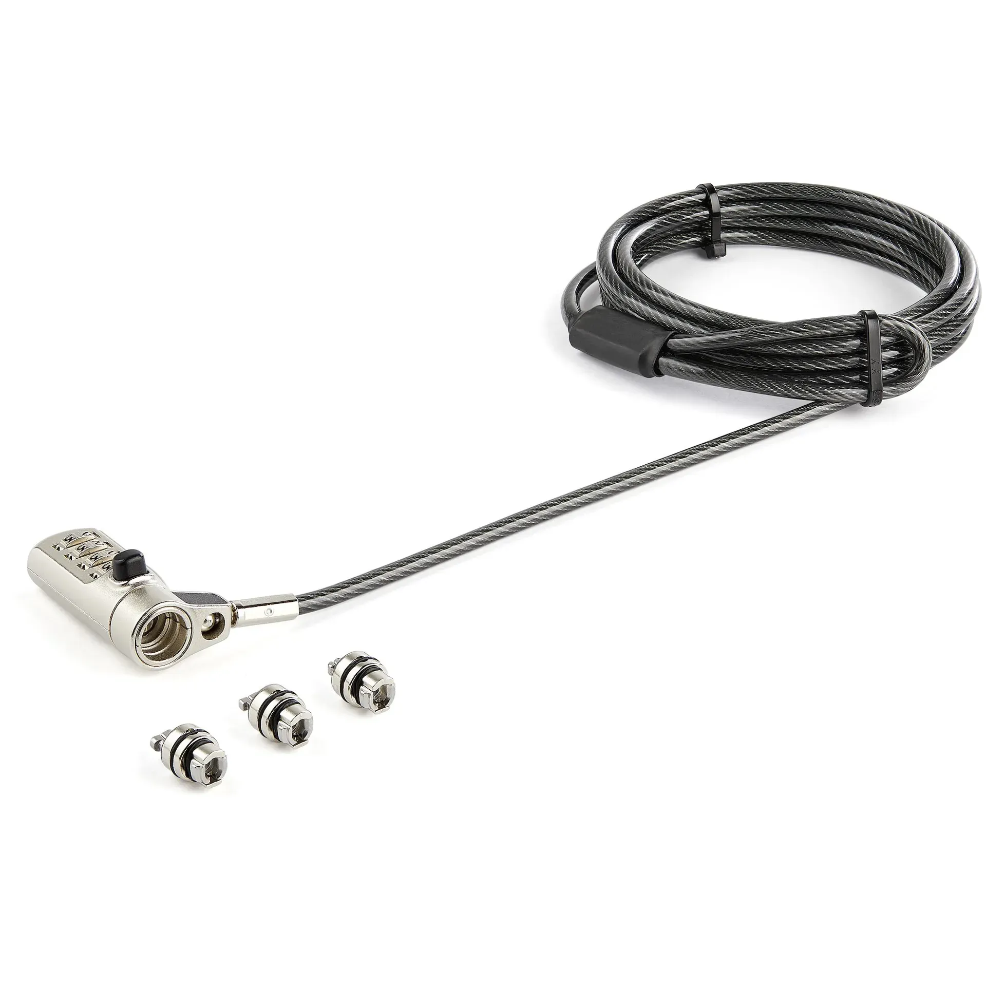 StarTech.com 3-in-1-Universal Laptopschloss mit 2m Kabel – 4-stelliges Kombination Sicherheitskabelschloss – Kompatibel mit K-Steckplatz, Nano- und Keilsteckplatz – Diebstahlsicheres Stahlkabel StarTech.com 3-in-1-Universal Laptopschloss mit 2m Kabel – 4-stelliges Kombination Sicherheitskabelschloss – Kompatibel mit K-Steckplatz, Nano- und Keilsteckplatz – Diebstahlsicheres Stahlkabel