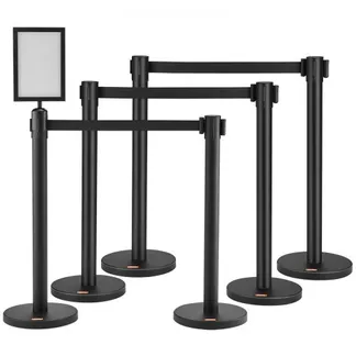 VEVOR Personenleitsystem Absperrband Absperrständer 6-teilig, 2 m x 48 mm Schwarzer Einziehbarer Gürtel, Personenleitsystem Absperrpfosten mit Schildern für Flughäfen, Messen, Wettkampforte usw. VEVOR Personenleitsystem Absperrband Absperrständer 6-teilig, 2 m x 48 mm Schwarzer Einziehbarer Gürtel, Personenleitsystem Absperrpfosten mit Schildern für Flughäfen, Messen, Wettkampforte usw.