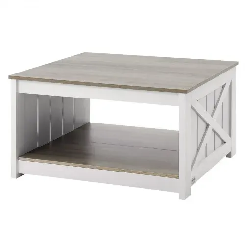VEVOR Couchtisch Kaffeetisch im Farmhouse-Stil, quadratischer Couchtisch mit offenem Ablagefach, 81,7 kg belastbar rustikaler Cocktailtisch aus Holz für Wohnzimmer Schlafzimmer Studio (Grau + Weiß) – Bild 10