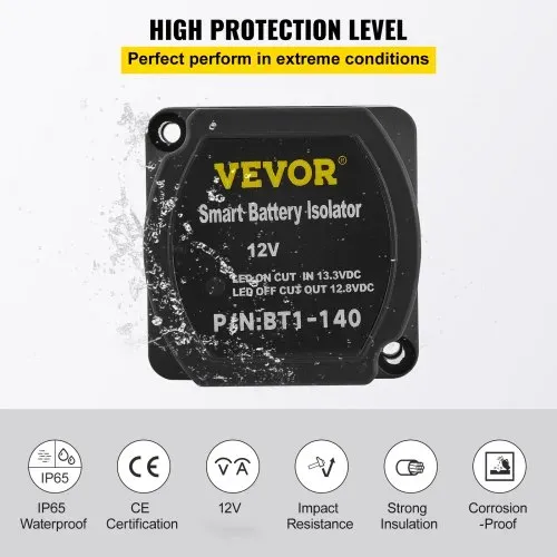 VEVOR Doppelbatterie Trennrelais 12 V Split Charge Kit, spannungsempfindliches Relais Set -30-105 ℃, automatisches Ladegerät & 4m Kabel Set für Lastwagen, Wohnmobil, Werkstatt, Auto & Schiff – Bild 4