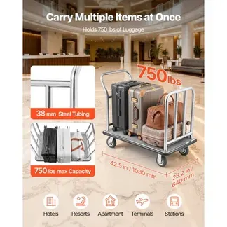 VEVOR Hotelgepäckwagen, 340 kg Tragkraft, Plattformwagen mit abnehmbarem Vorderrahmen, Parkservicewagen mit Teppichboden & 15 cm großen Gummirädern, ideal für Hotels, Eigentumswohnungen, Resorts VEVOR Hotelgepäckwagen, 340 kg Tragkraft, Plattformwagen mit abnehmbarem Vorderrahmen, Parkservicewagen mit Teppichboden & 15 cm großen Gummirädern, ideal für Hotels, Eigentumswohnungen, Resorts