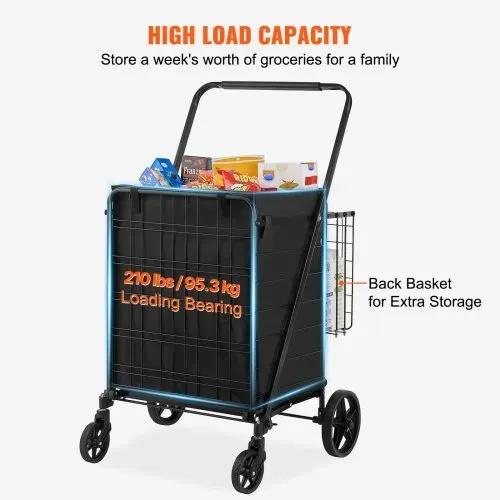 VEVOR Einkaufstrolley Einkaufswagen Klappbar 95,3 kg Belastbar, Einkaufsroller Handwagen Multifunktional 600D-Oxford-Gewebe, Shoppingtrolley Faltbar für Wäsche, Lebensmittel, Camping-Werkzeuge usw. – Bild 2