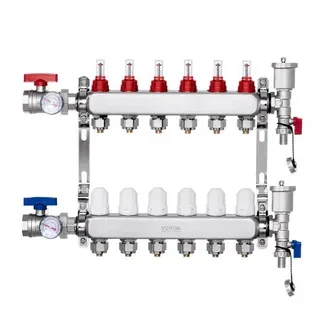 VEVOR 6-Zweig-Wärmeverteilungsverteiler, 1/2-Zoll-PEX-Rohrverteiler, Edelstahl-PEX-Verteiler für hydronische Fußbodenheizung, Wärmeverteilungs-PEX-Verteilersatz mit 1/2-Zoll-Adaptern im Lieferumfang enthalten VEVOR 6-Zweig-Wärmeverteilungsverteiler, 1/2-Zoll-PEX-Rohrverteiler, Edelstahl-PEX-Verteiler für hydronische Fußbodenheizung, Wärmeverteilungs-PEX-Verteilersatz mit 1/2-Zoll-Adaptern im Lieferumfang enthalten