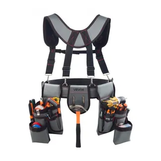 VEVOR Werkzeuggürtel, Handwerkergürtel mit 22 Taschen & Hosenträgernn, Gürteltasche für Elektriker, Schreiner & Bauarbeiter, Schürzenorganizer, Hammerhalter, verstellbar von 810 bis 1730 mm VEVOR Werkzeuggürtel, Handwerkergürtel mit 22 Taschen & Hosenträgernn, Gürteltasche für Elektriker, Schreiner & Bauarbeiter, Schürzenorganizer, Hammerhalter, verstellbar von 810 bis 1730 mm