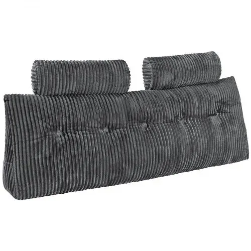 VEVOR Kopfteilkissen Keilkopfteilkissen Keilkissen (Queen Size) mit 2 Seitentaschen & 2 Kopfstützen, Bettkeilkissen mit waschbarem Flanelltuch, zum Lesen Spielen Arbeiten Grau (1510 x 205 x 530 mm) – Bild 8