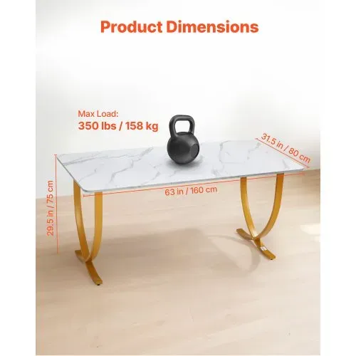 VEVOR Computertisch Bürotisch Schreibtisch (160 x 80 cm Tischplatte), moderner Arbeitstisch mit Metallrahmen & 158 kg Tragkraft für Homeoffice Arbeitszimmer Schlafzimmer Wohnzimmer, Weiß Gold – Bild 2