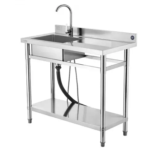 VEVOR Spültisch Spülbecken Edelstahl (100 x 50 x 94 cm), Einzelbecken mit Wasserhahn & Ablage, Küchenspüle für Garage Restaurant Wäscherei, Waschtisch Außenspüle mit Arbeitsplatte (recht) – Bild 8