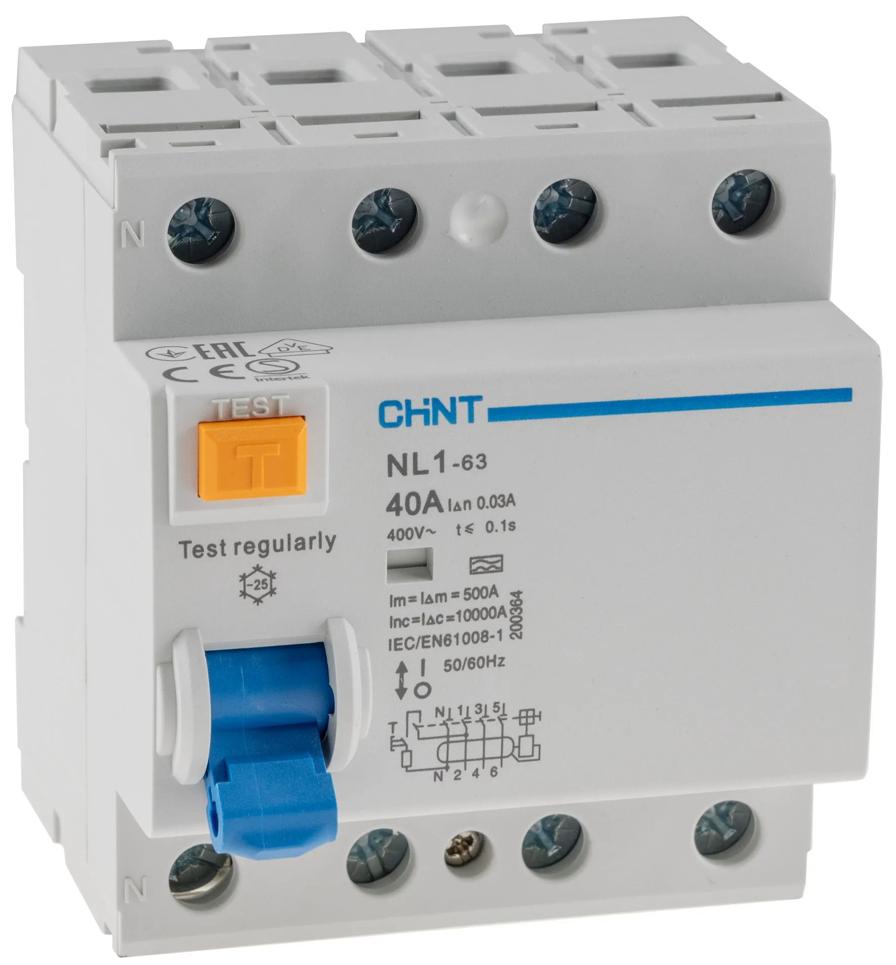 FI Fehlerstrom-Schutzschalter 30mA 40A, 4-polig für DIN Trägerschiene FI Fehlerstrom-Schutzschalter 30mA 40A, 4-polig für DIN Trägerschiene