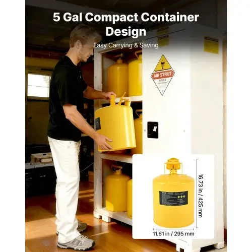VEVOR Sicherheitskanister, 19 L, Typ I Sicherheitsbehälter für Diesel mit Flammensperre, selbstschließendem Deckel & PE-Trichter, ergonomischem Griff, Lagerbehälter für brennbare Stoffe, Gelb – Bild 3