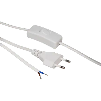 Euro-Netzkabel McPower mit Schnurschalter und blanken Enden, 2m, weiß, Kupfer Euro-Netzkabel McPower mit Schnurschalter und blanken Enden, 2m, weiß, Kupfer