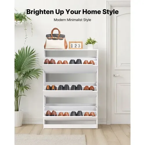 VEVOR Schuhschrank mit 3 Klappen, platzsparender Schuhkipper, freistehender Schuhregal-Organizer für den Eingang Flur Wohnzimmer Veranda, modernes Schuhregal 800 x 220 x 1165 mm Weiß VEVOR Schuhschrank mit 3 Klappen, platzsparender Schuhkipper, freistehender Schuhregal-Organizer für den Eingang Flur Wohnzimmer Veranda, modernes Schuhregal 800 x 220 x 1165 mm Weiß