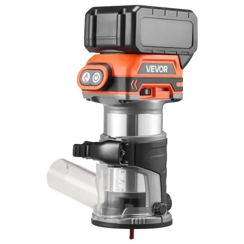 VEVOR Akku-Kantenfräse, Bürstenloser Motor, Kompakte Oberfräse mit Variabler Drehzahl & Fester Basis, 6,35 mm Spannzange, Einhandfräse
für die Holzbearbeitung, 18V, Li-Ion (Lieferung ohne Akku) – Bild 8