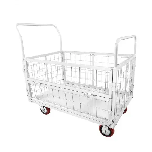 VEVOR Plattformwagen mit Gitterwänden 907 kg, 6-in-1 faltbarer Transportwagen mit Schwenkrädern, Schwerlast-Handwagen, Multifunktionaler Materialwagen, für Lebensmittel, Wäsche, 1130x675x1070 mm – Bild 9