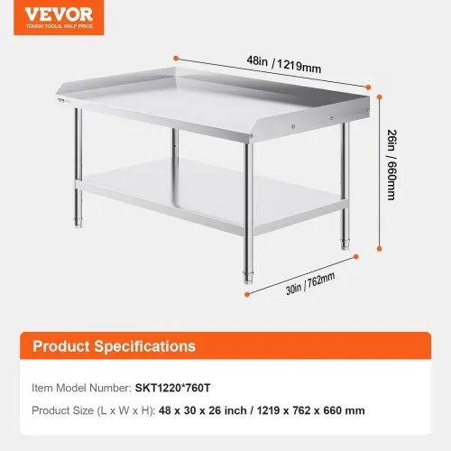 VEVOR Arbeitstisch Edelstahl, gewerblicher Arbeitstisch zur Lebensmittelzubereitung, 3-seitiger Spritzschutz, 762 x 1219 x 660 mm 689 kg Tragfähigkeit, mit einstellbarer Höhe für Restaurants – Bild 6