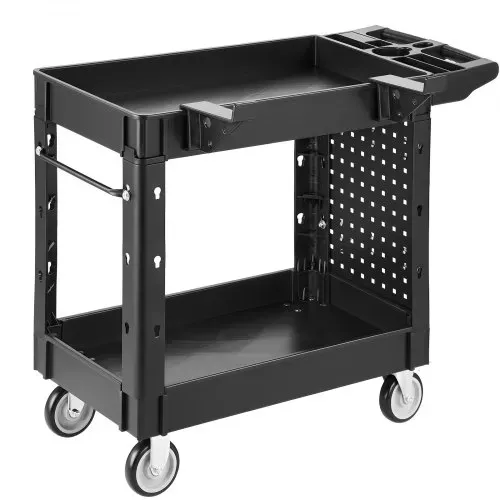 VEVOR Servicewagen Werkstattwagen Werkzeugwagen PP 1010x440x845mm Schwarz, Rollwagen mit 250kg Tragkraft, Inkl. 2 Ebene Rollen Lochwand Haken & Griff mit Ablagefach, Allzweckwagen für Garage Werkstatt – Bild 9