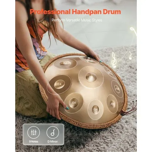 VEVOR Handpan Drum, 55 cm, 9-Ton-Stahlzungentrommel, 432 Hz, D-Moll, mit gewebtem Randschutz, 2 Schlägeln & Tragetasche, farbbeständiges Schlaginstrument für professionelle Auftritte VEVOR Handpan Drum, 55 cm, 9-Ton-Stahlzungentrommel, 432 Hz, D-Moll, mit gewebtem Randschutz, 2 Schlägeln & Tragetasche, farbbeständiges Schlaginstrument für professionelle Auftritte