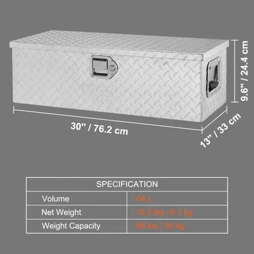 VEVOR 762 x 330 x 244 mm Werkzeugkasten für Lkw-Ladefläche, Abschließbar 64 L Truckbox Werkzeugbox Aufbewahrungs-Werkzeugkasten, 30 kg Tragfähigkeit Werkzeugkiste Organizer für Wohnmobil, PKW usw. – Bild 6