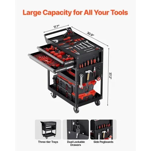 VEVOR Werkzeugwagen 785x450x945 mm, 181 kg Tragkraft, Werkstattwagen mit 2 Schubladen, Aufbewahrungs-Organizer für Mechanikerwerkzeuge, für Garage, Lager & Reparaturwerkstatt, Schwarz VEVOR Werkzeugwagen 785x450x945 mm, 181 kg Tragkraft, Werkstattwagen mit 2 Schubladen, Aufbewahrungs-Organizer für Mechanikerwerkzeuge, für Garage, Lager & Reparaturwerkstatt, Schwarz
