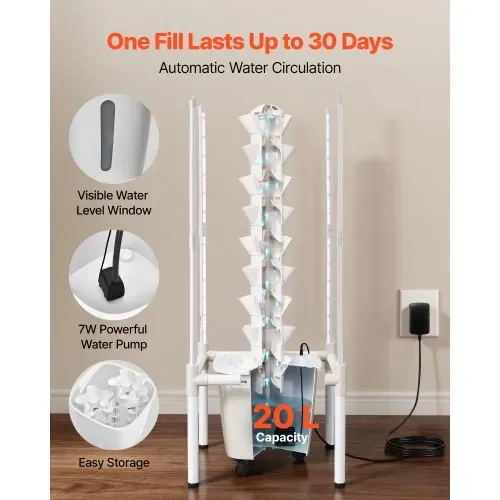 VEVOR Hydroponischer Turm 45 Pods, Hydrotower 9 Ebenen, Hydroponik-Anbausystem mit LED-Pflanzenlampe, App-Steuerung & Rädern, 20-L-Wassertank & Pumpe, Hydroponic Tower für Kräuter, Obst & Gemüse – Bild 2