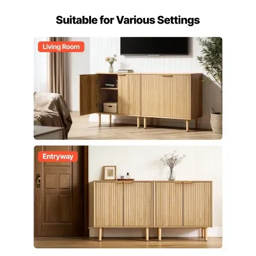 VEVOR Sideboard Küchenschrank mit 2 Ablageflächen, Buffetschrank im mittelalterlichen Stil für Wohnzimmer Eingangsbereich Küche, Aufbewahrungsschrank 80 x 37,5 x 80 cm Eiche Küchenbuffet – Bild 6
