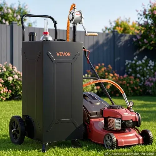 VEVOR 113,6L Kraftstofftrolley Mobile Tankanlage mit Handpumpe Schwarz, Tragbarer Kraftstofftank für Auto Rasenmäher Boot, Mit 2 Rollen & Ölstandsanzeige, Für Benzin & Diesel, Kohlenstoffstahl – Bild 7