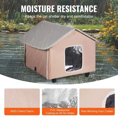 VEVOR Katzenhütte 52x48x47 cm, Katzenhaus 55 W, Katzenhöhle, Katzenunterschlupf aus 600D Oxford-Gewebe mit Beheiztem Kissen, Temperaturerhöhung bis 20 °C, für den Winter,Braun (Mitte) – Bild 3
