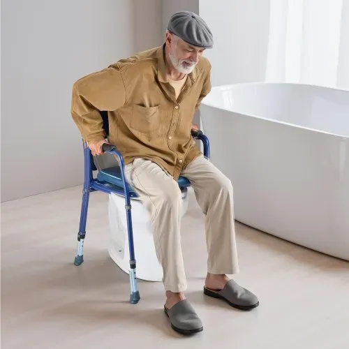 VEVOR Nachttoilettenstuhl 181 kg belastbar, Toilettensitzerhöhung mit gepolsterter Sitzfläche & Rückenlehne, abnehmbarer 5 L Eimer, höhenverstellbarer Toilettenstuhl (815-915 mm) für Erwachsene – Bild 7