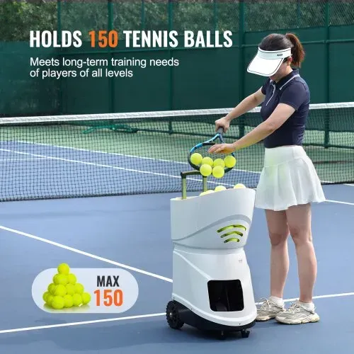 VEVOR Tennisballmaschine, automatischer tragbarer Tennisballwerfer, Übungswerfer für 150 Bälle, Tennistraining, 5 Motoren, Multimodus-Übungen, über 2 Stunden Spielzeit, wiederaufladbarer Akku, Fernbedienung per App – Bild 5