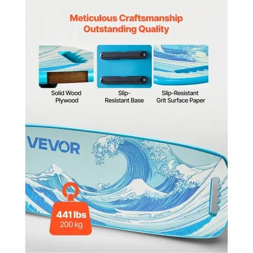 VEVOR Balance Board Holz Set für Erwachsene (76 cm), Wackelbrett bis 200 kg Belastbar, inkl. Rolle, Magnetstoppern & Ablage, Gleichgewichtstrainer für Surf- & Core-Training, Physiotherapie, Blau – Bild 3