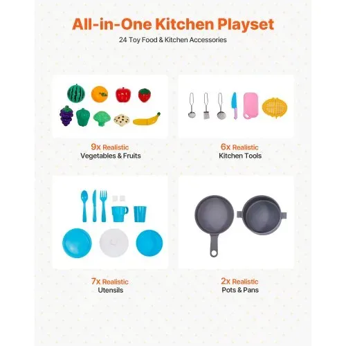 VEVOR Spielküche für Kinder, Holzspielzeug-Küchenset mit Lichtern und Geräuschen, Kleinkinderküche mit Eismaschine, Ofen, Spüle, Mikrowelle, Kühlschrank und Utensilien- und Obstzubehör für Kleinkinder im Alter von 3–8 Jahren, weiß – Bild 2
