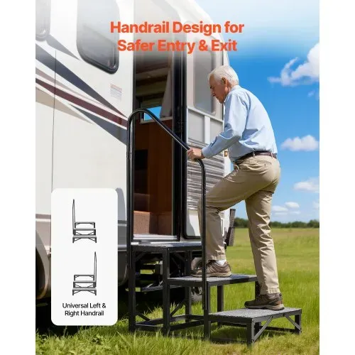 VEVOR RV Treppe mit Handlauf, 3-stufige Tragbare Standtreppe mit 299,38 kg Tragkraft Rutschfeste Trittstufe für Camper Mobilheime Pool und Spa Robuste Außentreppe Ideal für Senioren und Haustiere – Bild 3