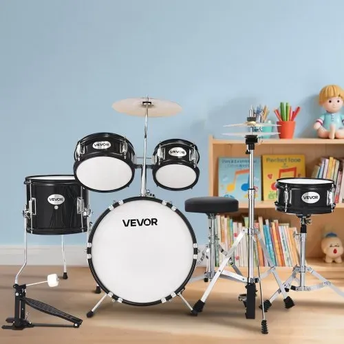 VEVOR Schlagzeug Set, 5-teilig, inkl. 35,6 cm Basstrommel, 20,3 cm Snare, 15,2 cm & 20,3 cm Tomtoms, 25,4 cm Standtom, 25,4 cm Crash-Becken & 20,3 cm-Hi-Hat, für Kinder von 6–13 Jahren (schwarz) – Bild 7