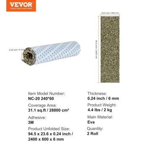 VEVOR Bootsbodenbelag, EVA-Schaum-Bootsdeck, 2400 x 600 x 6 mm, rutschfester, selbstklebender Bodenbelag, 28800 cm², 2 Rollen Marineteppich für Boote, Yachten, Pontons, Kajakdecks – Bild 6