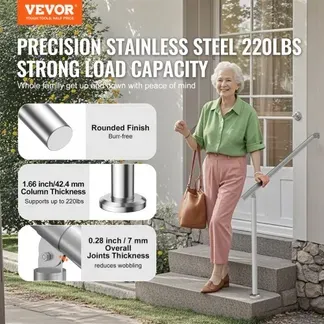 VEVOR Handläufe für Außentreppen, 80 cm Terrassengeländer-Set zur Wand- und Bodenmontage, Geländer für Außentreppen mit Installationsset, Handläufe für Senioren, Verandageländer und Terrassengeländer-Set, Silber VEVOR Handläufe für Außentreppen, 80 cm Terrassengeländer-Set zur Wand- und Bodenmontage, Geländer für Außentreppen mit Installationsset, Handläufe für Senioren, Verandageländer und Terrassengeländer-Set, Silber