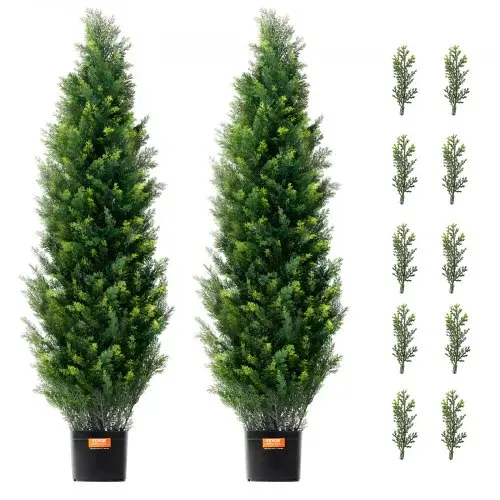 VEVOR Künstlicher Formschnittbaum aus Zeder, 121,9 cm hoch (2 Stück), mit zusätzlichen Blättern und Topf, künstliche immergrüne Kiefern-Zypressenpflanze, UV-geschütztes künstliches Grünset – Bild 8