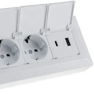 2-fach Steckdosenblock, USB-A+C, weiß 250V~/ 16A, USB 3,1A, PD, mit Klappen 2-fach Steckdosenblock, USB-A+C, weiß 250V~/ 16A, USB 3,1A, PD, mit Klappen