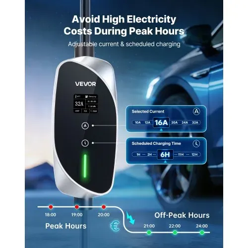 VEVOR Mobile Wallbox, 7,4 kW, 32 A, Typ 2 Ladestation, Tragbares Einphasig-Ladegerät mit 6 m Ladekabel, CEE-Stecker, LCD-Bildschirm, IP66-Steuereinheit, Stromversorgung für Elektrofahrzeuge – Bild 2